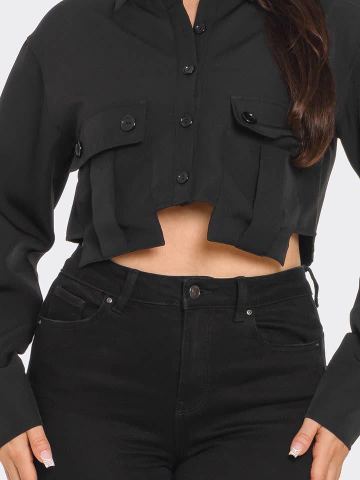 Julia by LoveJ - Wholesale Button Down Shirt - Women's - Front Button Down Oversized Pockets Detail Top 4