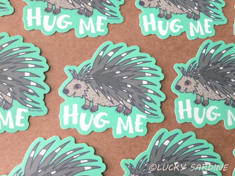 Lucky Sardine – wholesale Sticker – Porcupine Hug Me, Not A Hugger, Prickly Nope Vinyl Sticker1