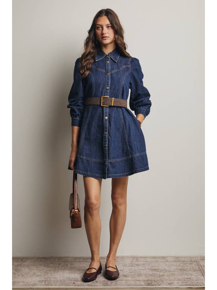 Forte - Wholesale Dress - Women's - Western Seam Denim Mini Dress FD000125