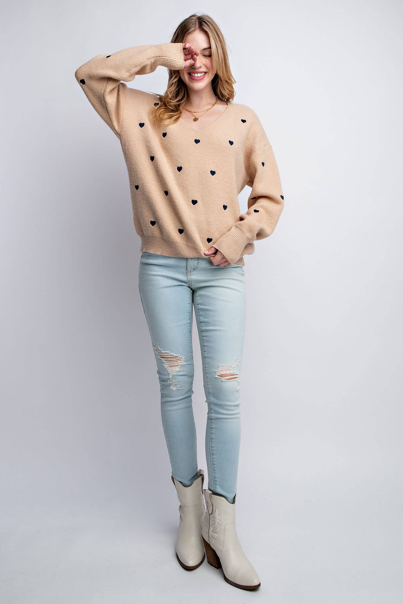 Sweet Generis - Wholesale Knit Sweater - Women's - HEART PATTERN BOXY KNIT PULLOVER SWEATER8