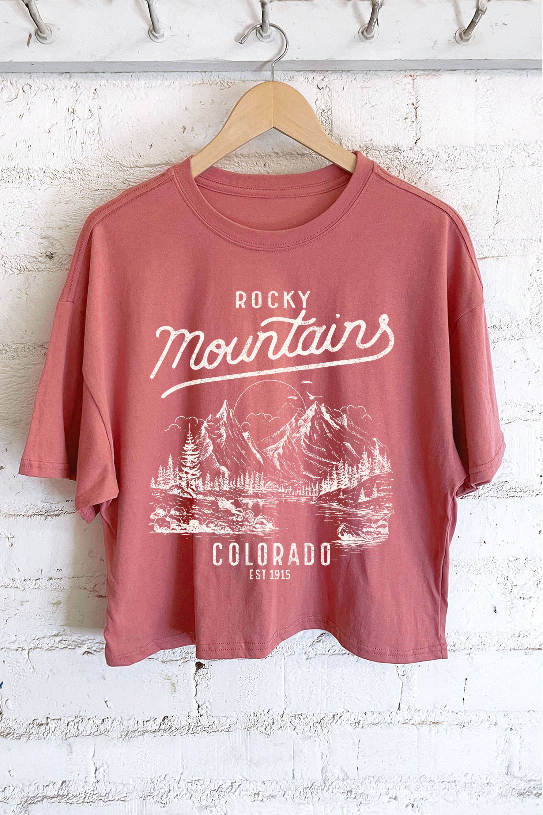 Rustee Clothing - Wholesale Screen Printed T-Shirt - Women's - ROCKY MOUNTAINS COLORADO GRAPHIC LONG CROP TOP 5
