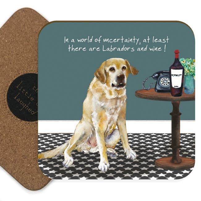 The Little Dog Laughed – wholesale Coasters – Lab & Wine Coaster | Yellow Labrador1