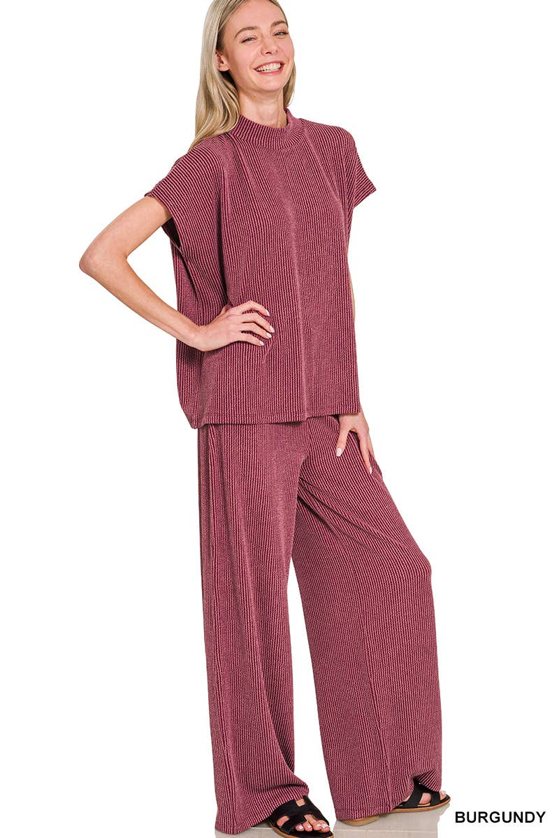 42POPS - Wholesale Lounge Set - Women's - `.0729 Raised Rib Short Sleeve Tee & Pants 2PC Set SI-2842211
