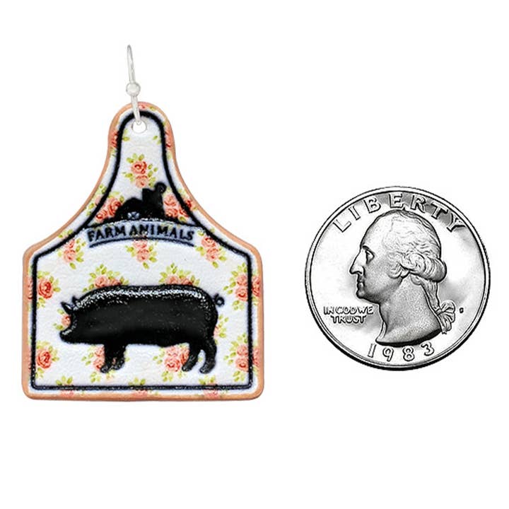 SMT Rose Farm Animal Tooled Leather Earrings - Pig for wholesale on Faire1