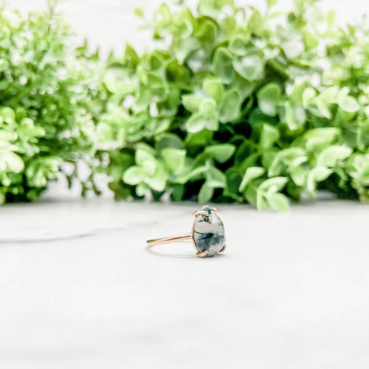 Simply Chic Jewelry - Vente Solitaire - Bague poire en agate mousse6