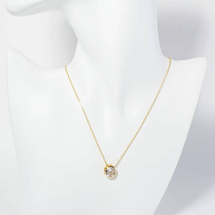 Wild Honey - Wholesale Pendant/Charm Necklace - 18K Gold Dipped Bezel Set Round Cz Pendant Necklace1