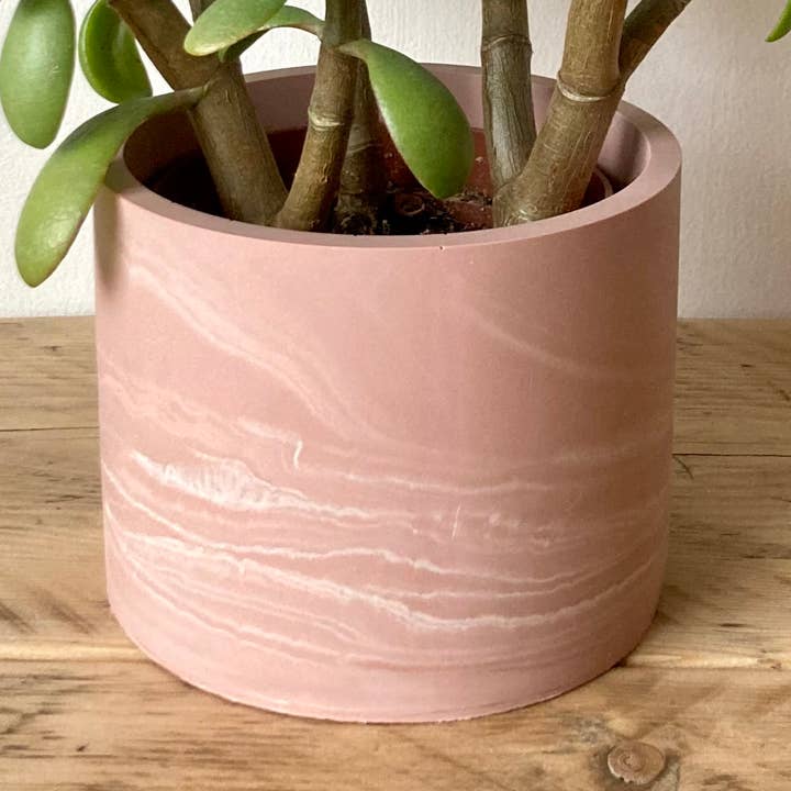 Pink marbled indoor plant pot for wholesale by Piece by Jackson
