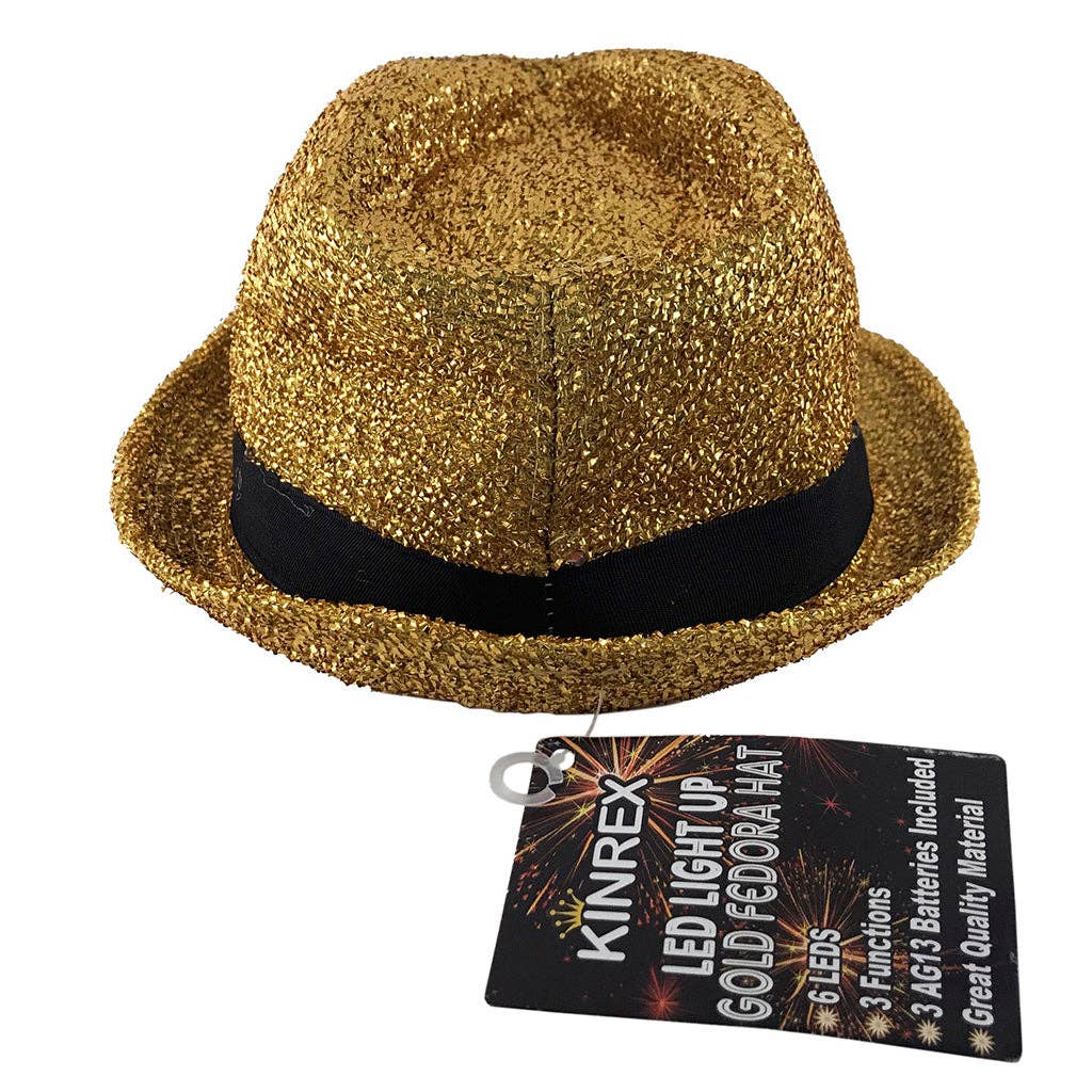 KINREX - Venta al por mayor Sombreros/coronas de fiesta - Sombrero de Feliz Nochevieja - Light Up Gold Fedora5