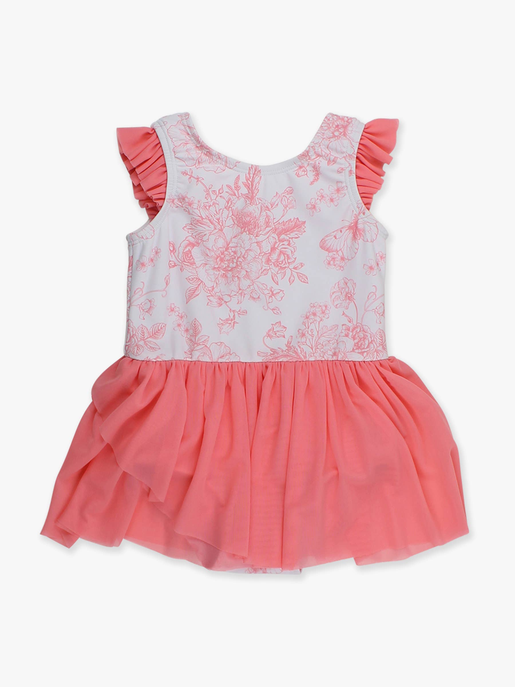 Girls Bubblegum Pink Butterfly Garden Toile Flutter Sleeve Dance & Gymnastics Leotard for wholesale on Faire12