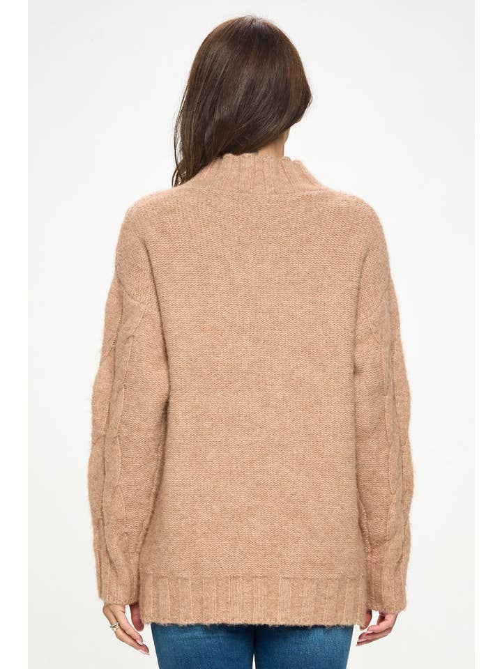 Taupe Turtleneck Long Sleeve Sweater with Braid Detail for wholesale on Faire