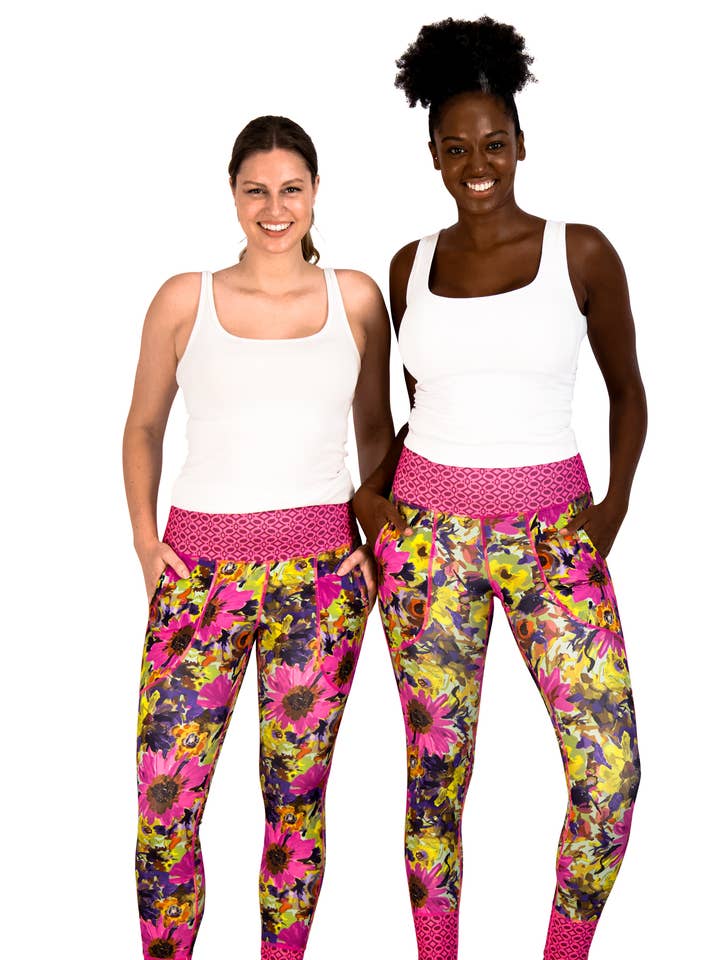 Pink Zinnia Full-Length Legging for wholesale by ColorBlossom Clothing