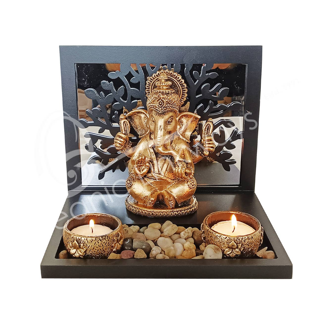 Oceanic Linkways Inc - Wholesale Candle Holder - TEALIGHT HOLDER - GANESHA WITH TREE OF LIFE 7.85"W X 5.90"D