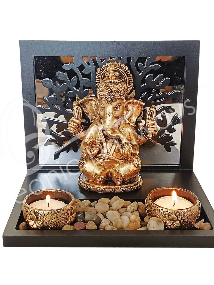 PORTAVELAS, GANESHA CON ÁRBOL DE LA VIDA, 7.85 PULGADAS DE ANCHO X 5.90 PULGADAS DE PROFUNDIDAD para venta al por mayor de Oceanic Linkways Inc