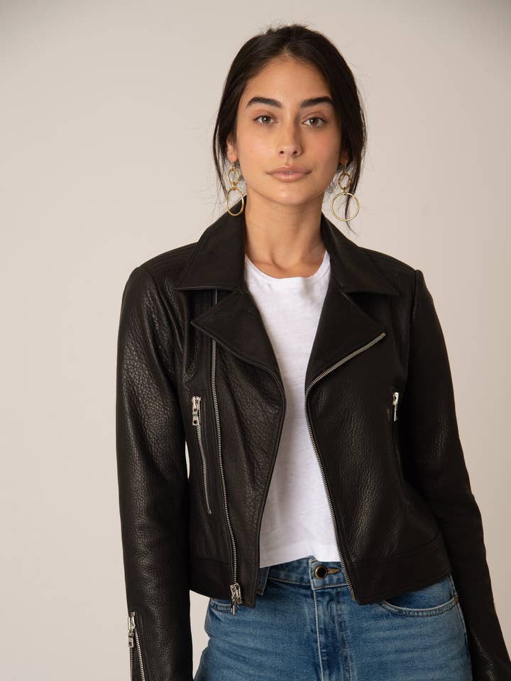 Veste en cuir Laurel Canyon - Cherry Blossom/Shiny Zipper pour la vente par Katro