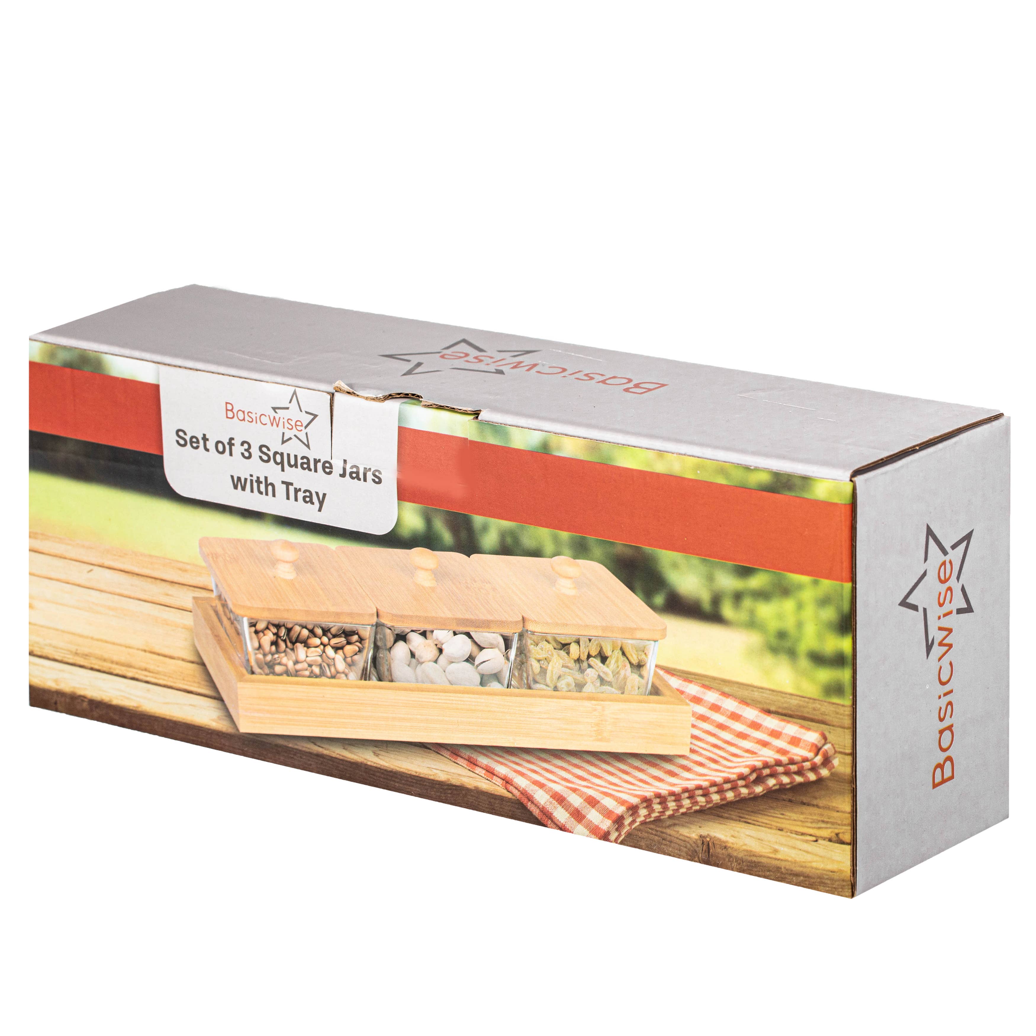 Quickway Imports - Wholesale Kitchen Storage/Organizer - Basicwise Glass Jars with Bamboo Lids and Wooden Tray9