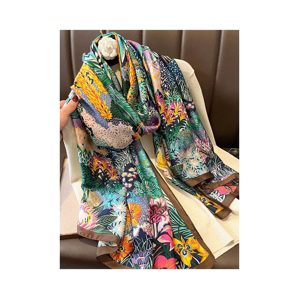 GRÜN Schal und Schal aus Seidenimitat mit Blumendruck: schick und gemütlich für den Großhandel auf Faire