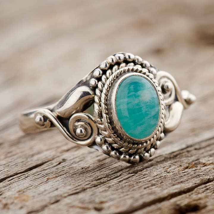AMAZONIT DAHLIA STERLING SILVER RING för wholesale av Nugent Jewelry