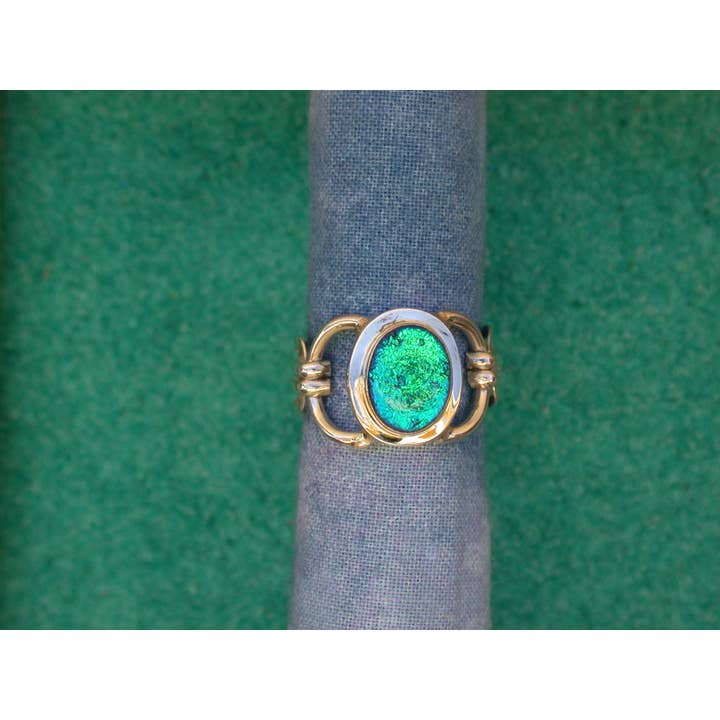 Green dichroic glass sterling silver ring for wholesale by Tidepool