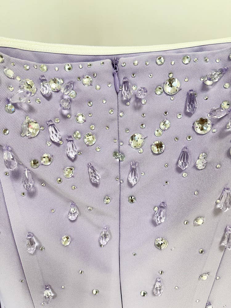 Productseeker – Vestido comprido - Mulher por atacado – Vestido amarelo DR745Y com decote quadrado e diamantes aplicados à mão8