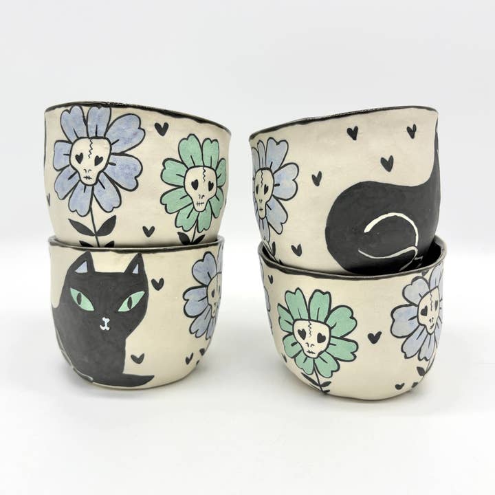 Kitty Flowers Hand-painted Porcelain Tumblers for wholesale by Erika Rier