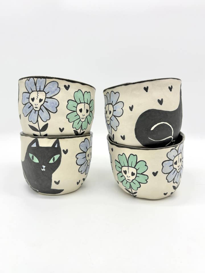 Kitty Flowers Hand-painted Porcelain Tumblers for wholesale by Erika Rier