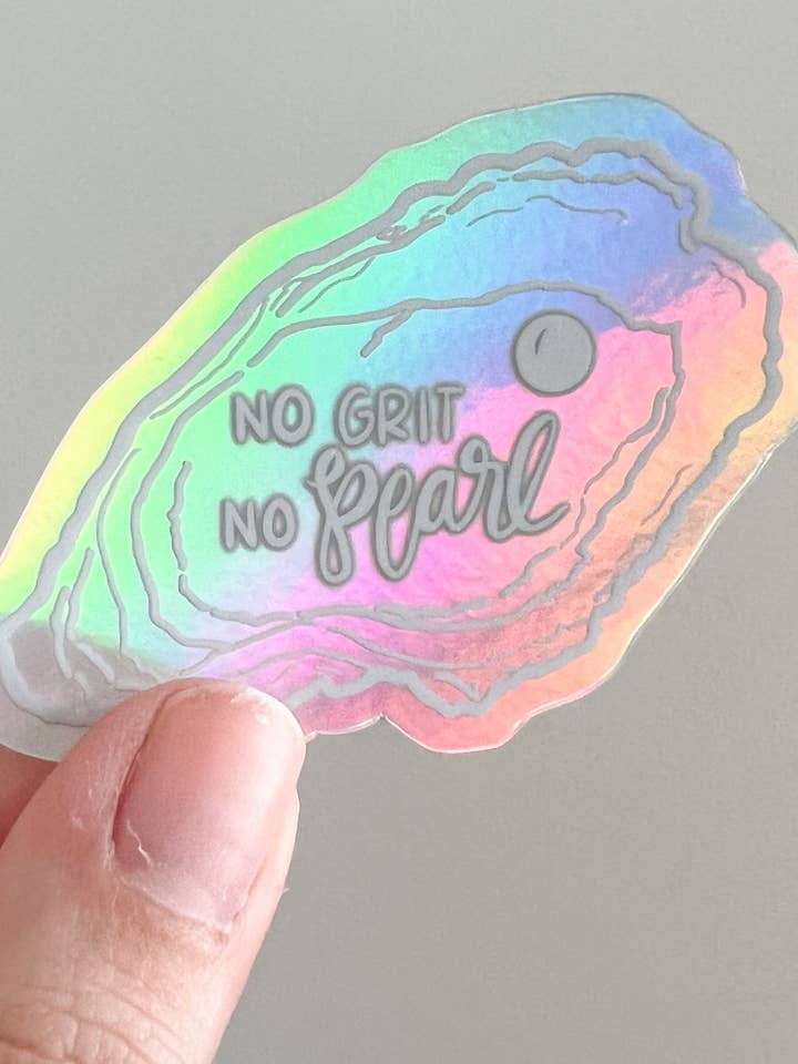Oyster holographic sticker for wholesale by Thirteenwinks