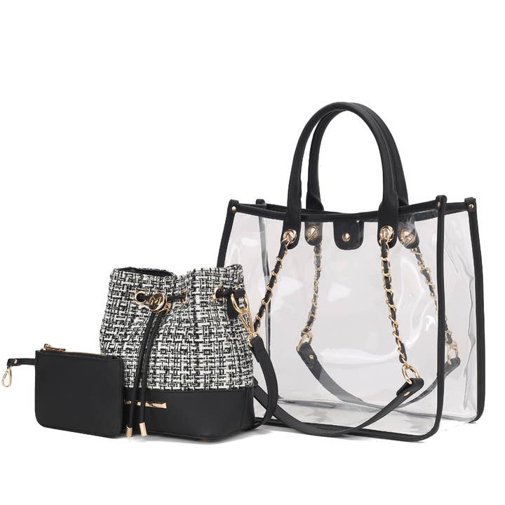 MKF Collection - Wholesale Tote bag – Women's - MKF Diva PVC Clear Tote Bag with Tweed Bucket Bag by Mia K5