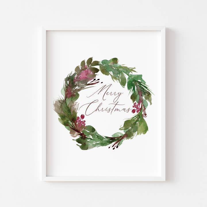 Holiday Merry Christmas Festive Wreath Winter Art Print for wholesale by LaCott Fine Art