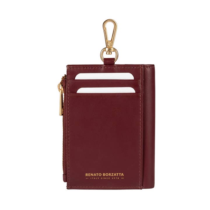 RB1085X | Damepung Produceret i Italien i ægte blødt læder Sauvage. Metaltilbehør i mat guld. Farve bordeaux. Mål (lukket): cm 8 x 11,5 x 2 for engroshandel hos Kaili mood / RENATO BORZATTA - Italy since 1978 -