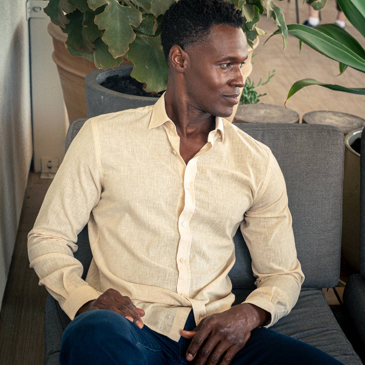 Looks Like Linen Button Down Shirt - Beige for wholesale on Faire9