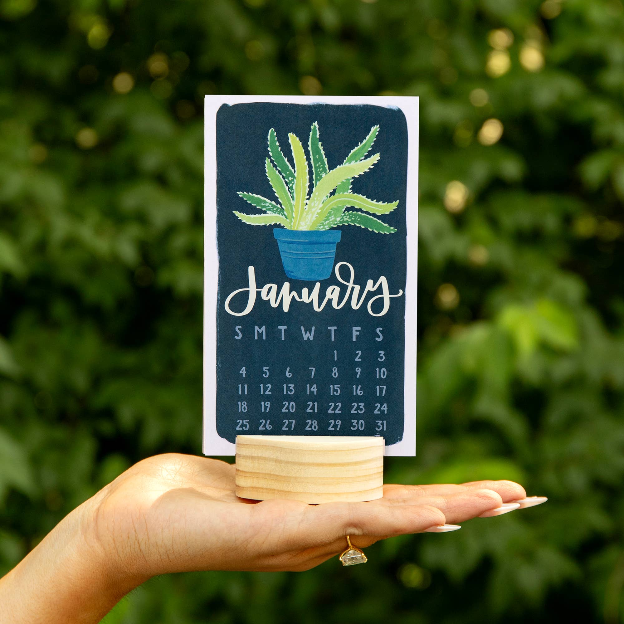 1canoe2 | One Canoe Two Paper Co. - Wholesale Calendar - Potted Plants 2026 Mini Desk Calendar with Wooden Block0