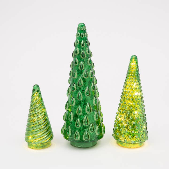 The Gerson Companies - Wholesale Christmas Decoration - Christmas S/3 B/O Mercury Glass Glittered Green Christmas Tr1