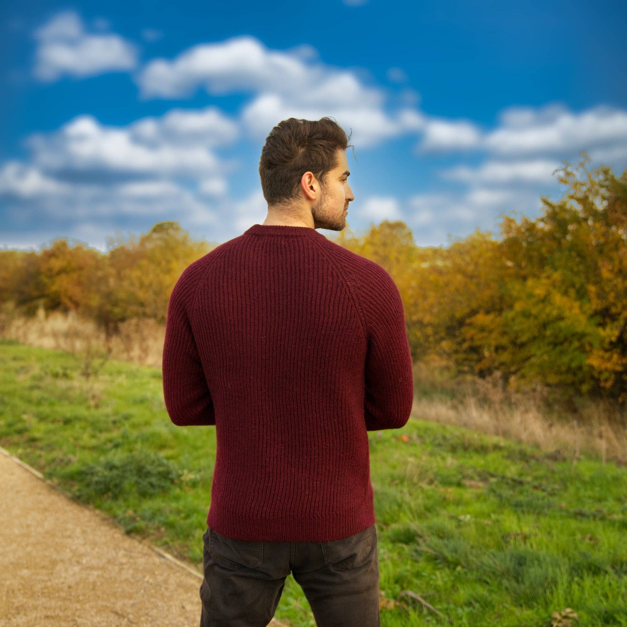 Mars Knitwear – wholesale Knitted jumper – Men′s – British Wool Seamless - Hawking - Burgundy5