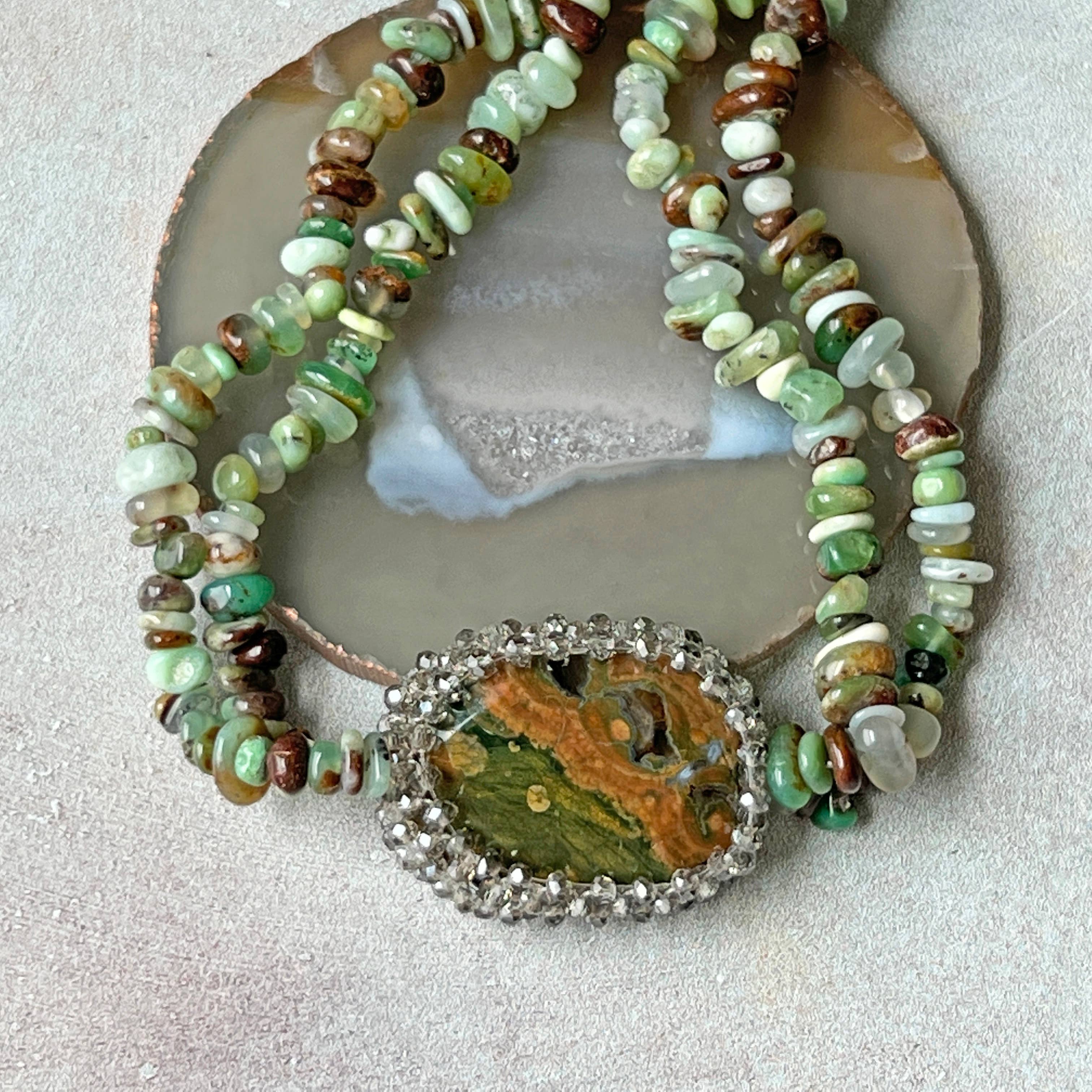 IST Jewelry - Wholesale Pendant/Charm Necklace - Beaded Gem Stone Pendant Necklace - Unakite1