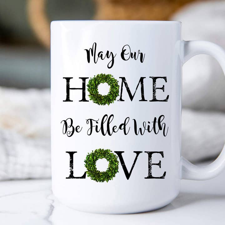 May Your Home be Filled With Love Wreath, Coffee Mugs for wholesale by Avery Lane Gifts