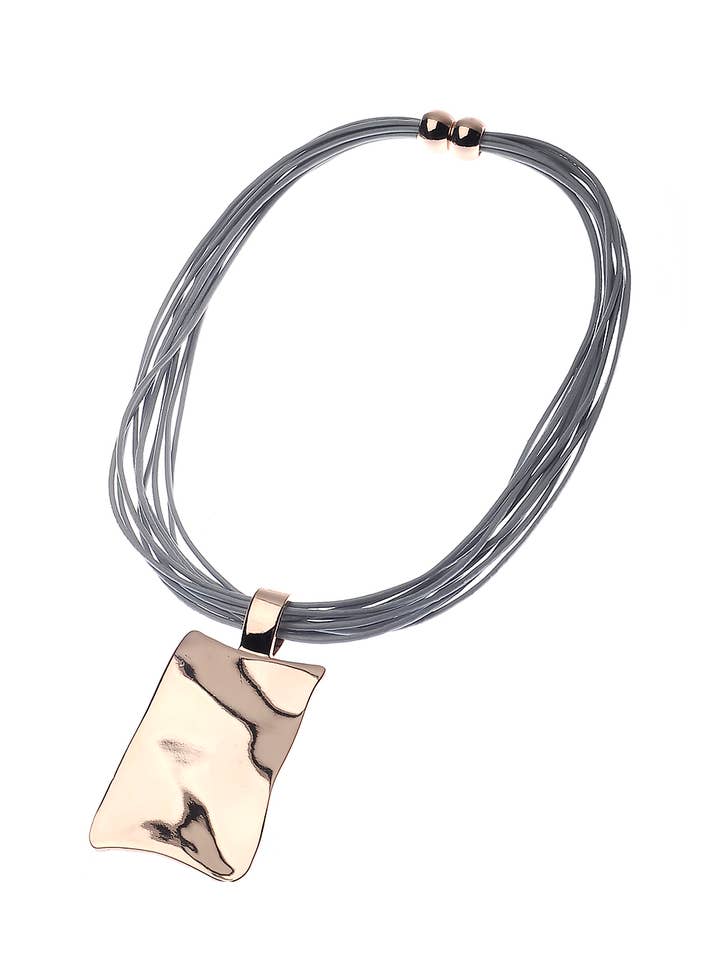 Grått läder med flera trådar med rektangel hänge för wholesale av Oceanic Jewellers - Majique London