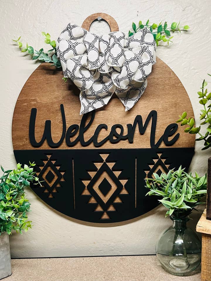 Southwest Welcome Door Hanger (14” Round) for wholesale by Mimi and Me Boutique