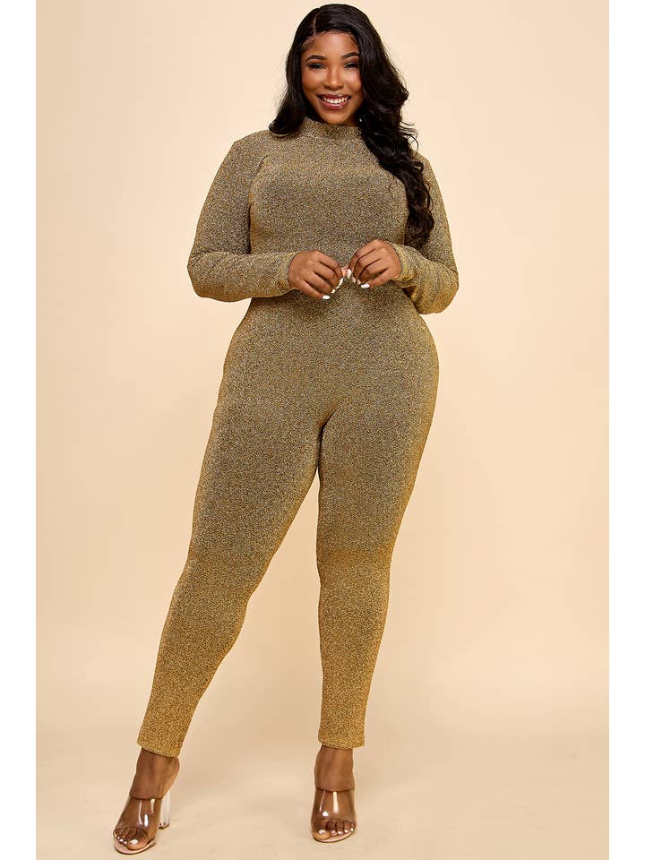 Namatt Design - Wholesale Jumpsuit - Women's - Plus Glitter Mock Neck Zipper Back Closure Catsuit10