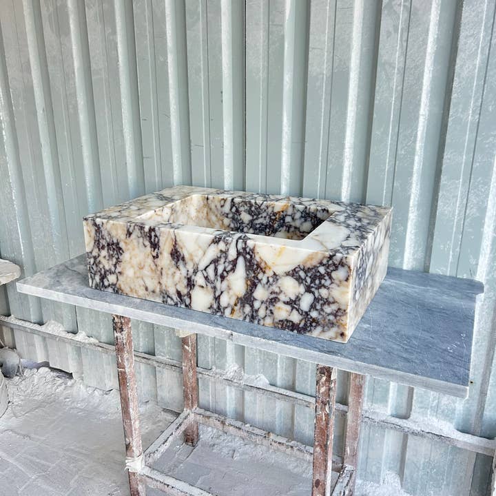 Arbon Marble – wholesale Tillbehörsset till badrum – Calacatta Viola väggmonterad handfat, marmortvättställ, lantlig handfat, antik marmor flytande tvättställ för badrum