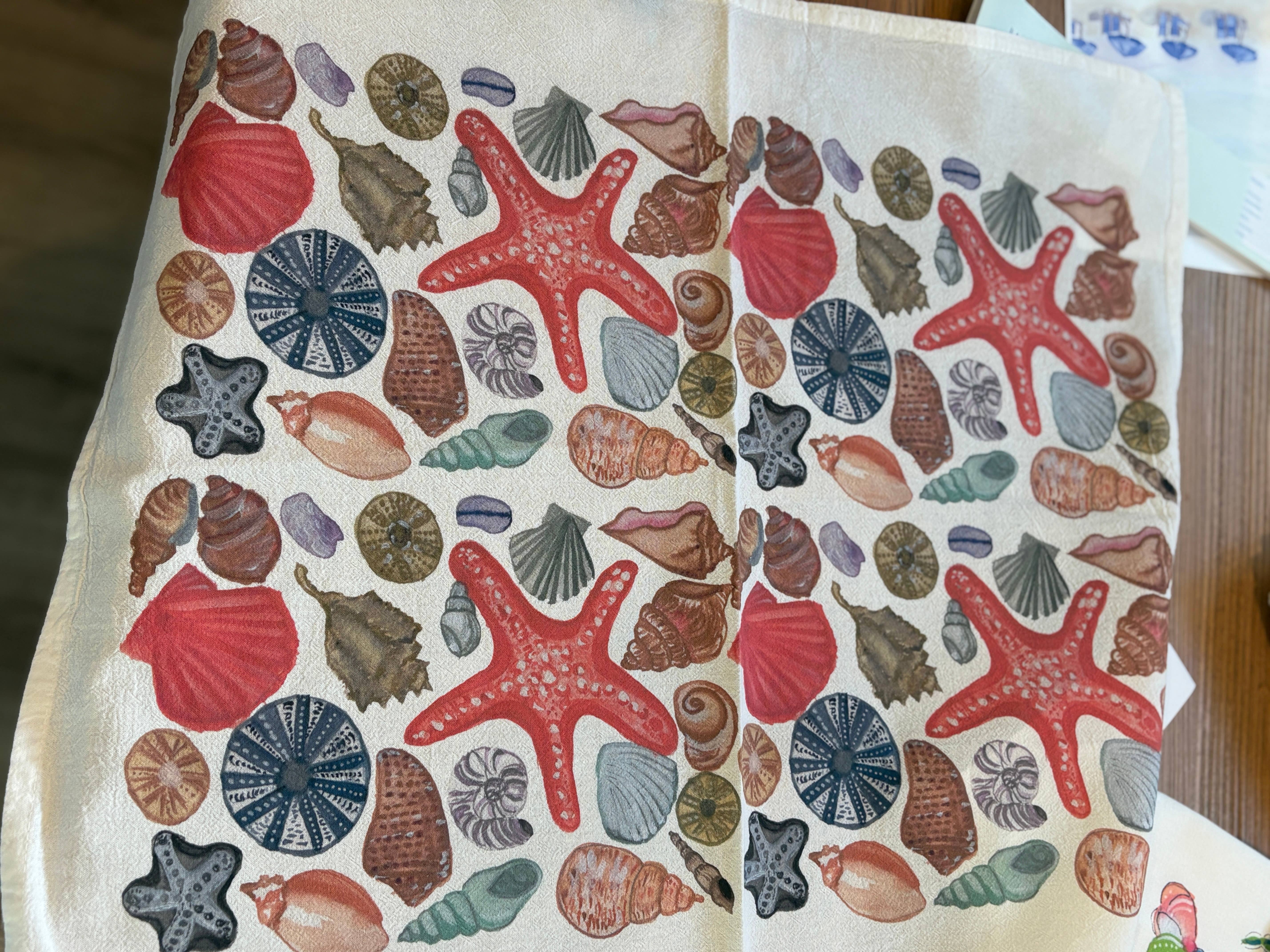 Paper Shells Studio - Wholesale Tea Towel - Coastal Shells Flour Sack Towel – Hanging Loop Included1