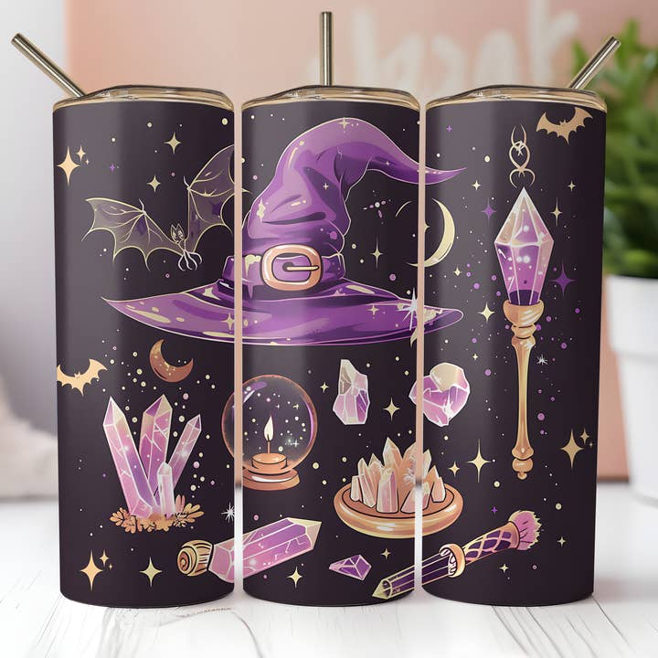 Crystals Witch Halloween 20oz Skinny Tumbler for wholesale by Dogwood Graphics & Design