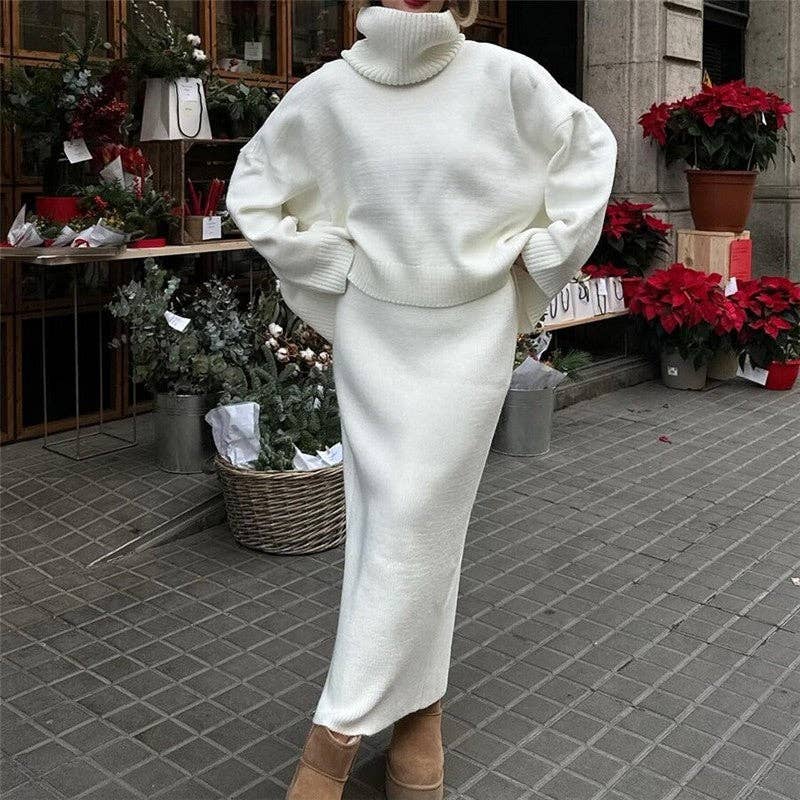 Sheer Trend - Vente Ensemble haut et jupe - Femme - Ensemble Jupe et Pull Col Montant Uni0