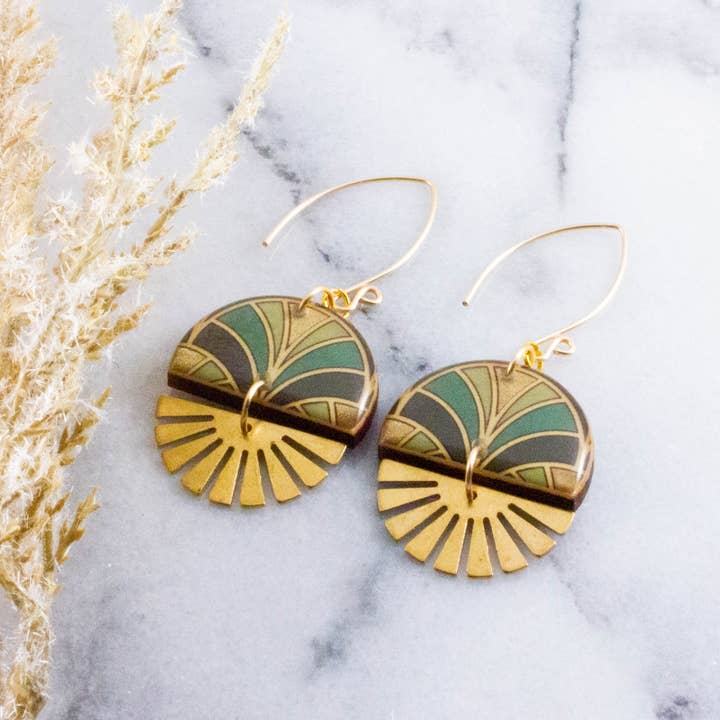 No Man's Land - Wholesale Dangle Earrings - Art Deco Stacked Sunburst Earrings