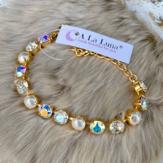 8MM Pearl/AB/Crystal Bracelet for wholesale by A La Luna