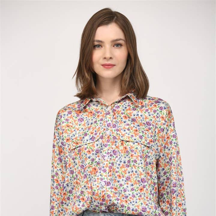 FT80140- Floral button-down collared shirt for wholesale by IWT Brands