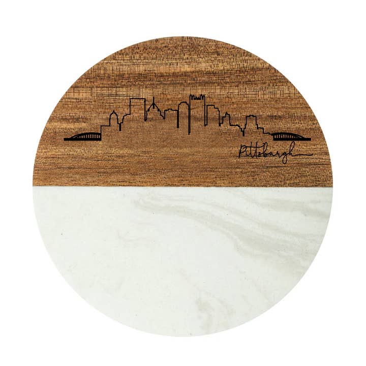 Skyline Rund Marmor- och Träunderlägg för wholesale av Gifted Hands Gifts