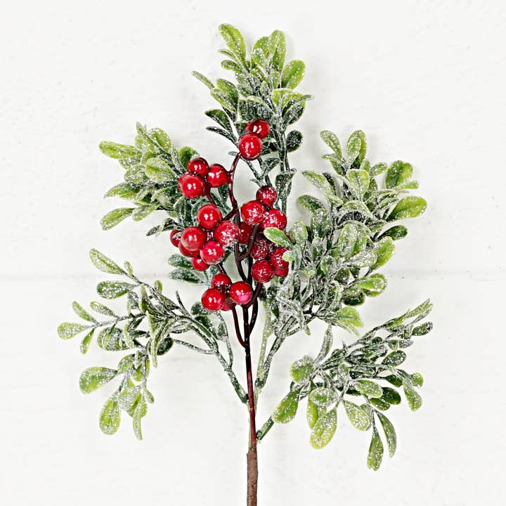 Holiday Depot Inc. - Wholesale Christmas Decoration - 510036- 14in Pick-Icy Sparkle Boxwood with Red Berry-1