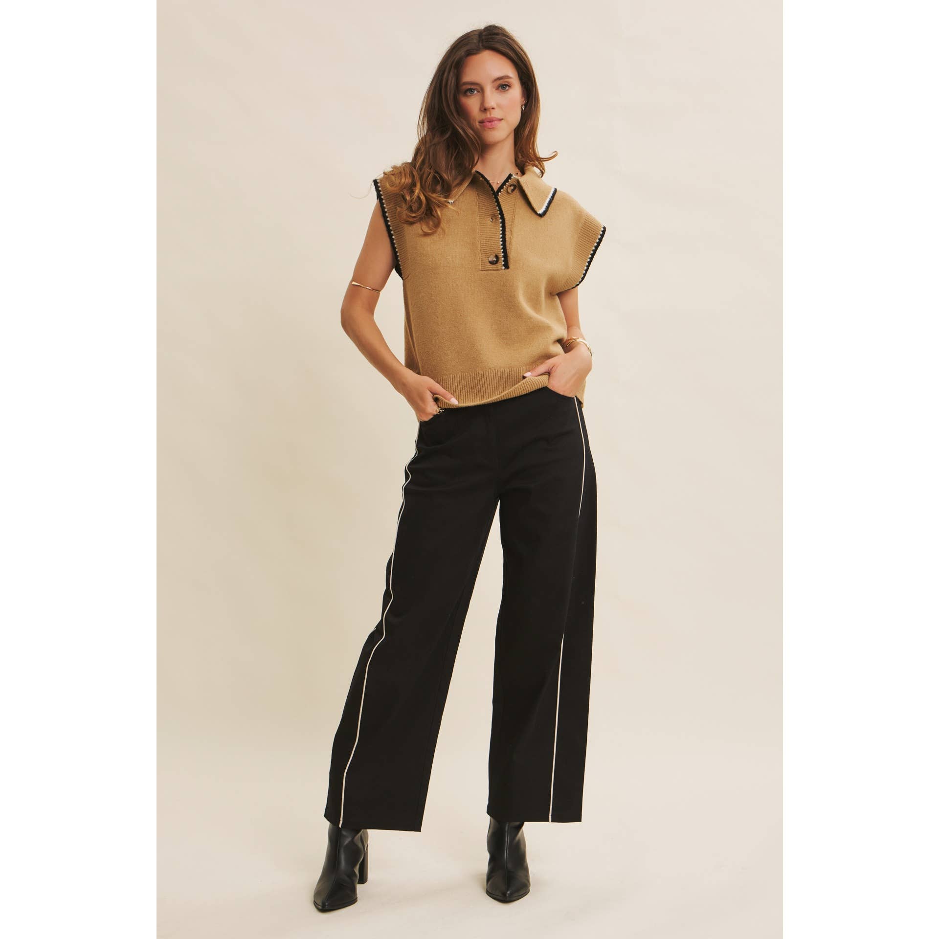 in february - Wholesale Pants - Women's - CLASSIC MEETS ELEVATED CAUSUAL PIPED TWILL BARREL-LEG PANTS12