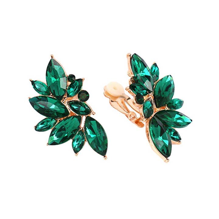 anbfashion - Wholesale Dangle Earrings - CRYSTAL STONE TEARDROP FLOWER CLIP ON EARRING KE-8228