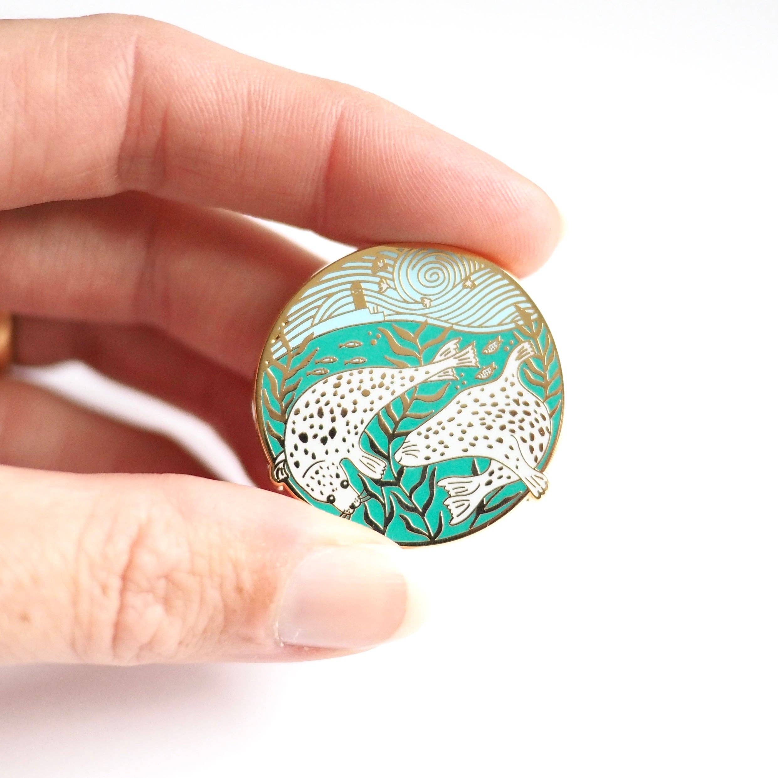 The Black Pug Press – wholesale Lapel pin/button – Harbour Seals Enamel Pin2